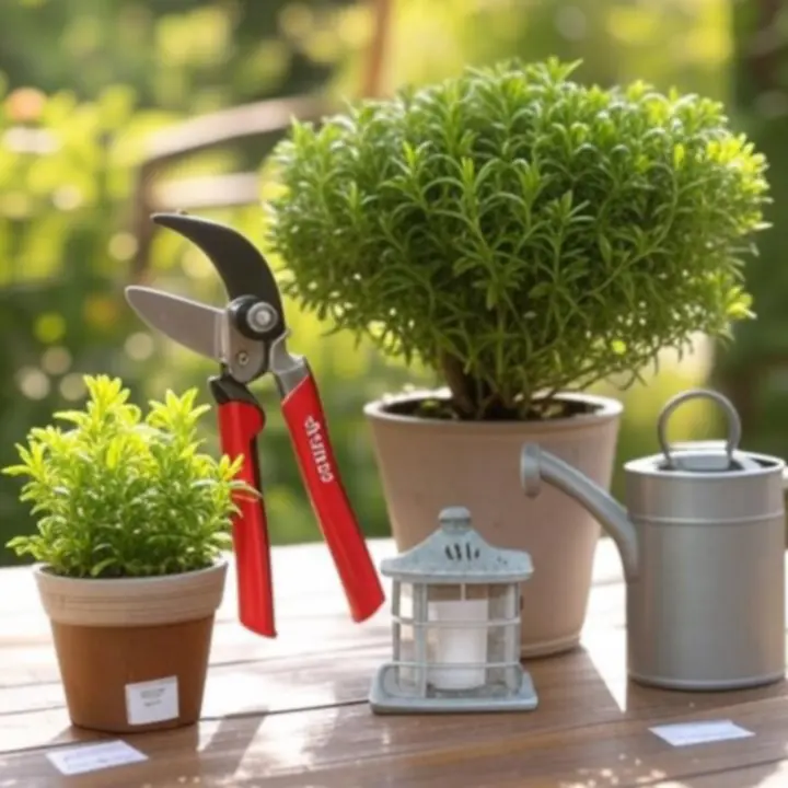 Wyeksponowane polecane produkty ogrodnicze na półkach