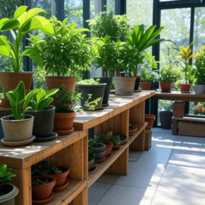 Zielony, zadbany ogród z narzędziami, roślinami i dekoracjami z oferty GreenDoorPL