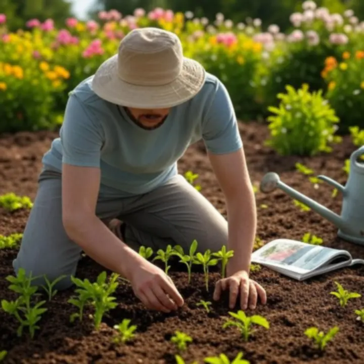 Osoba pielęgnująca rośliny w donicach na tarasie